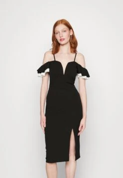 Wal G Simah Frill Midi Dress - Jerseyjurk - Black/White
