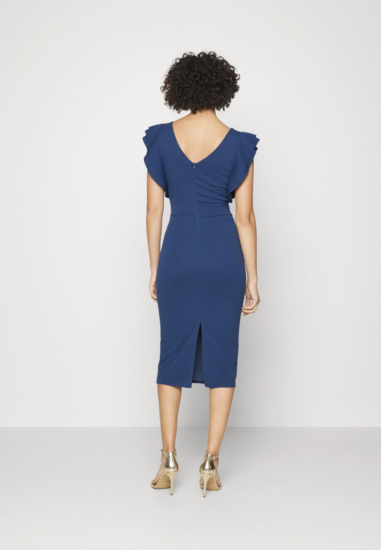 Diana Ruffle Sleeve Midi Dress - Jerseyjurk - Denim Blue 5 Diana Ruffle Sleeve Midi Dress - Jerseyjurk - Denim Blue - Afbeelding 3