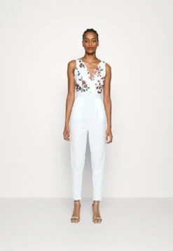 Contrast Plunge - Jumpsuit - White