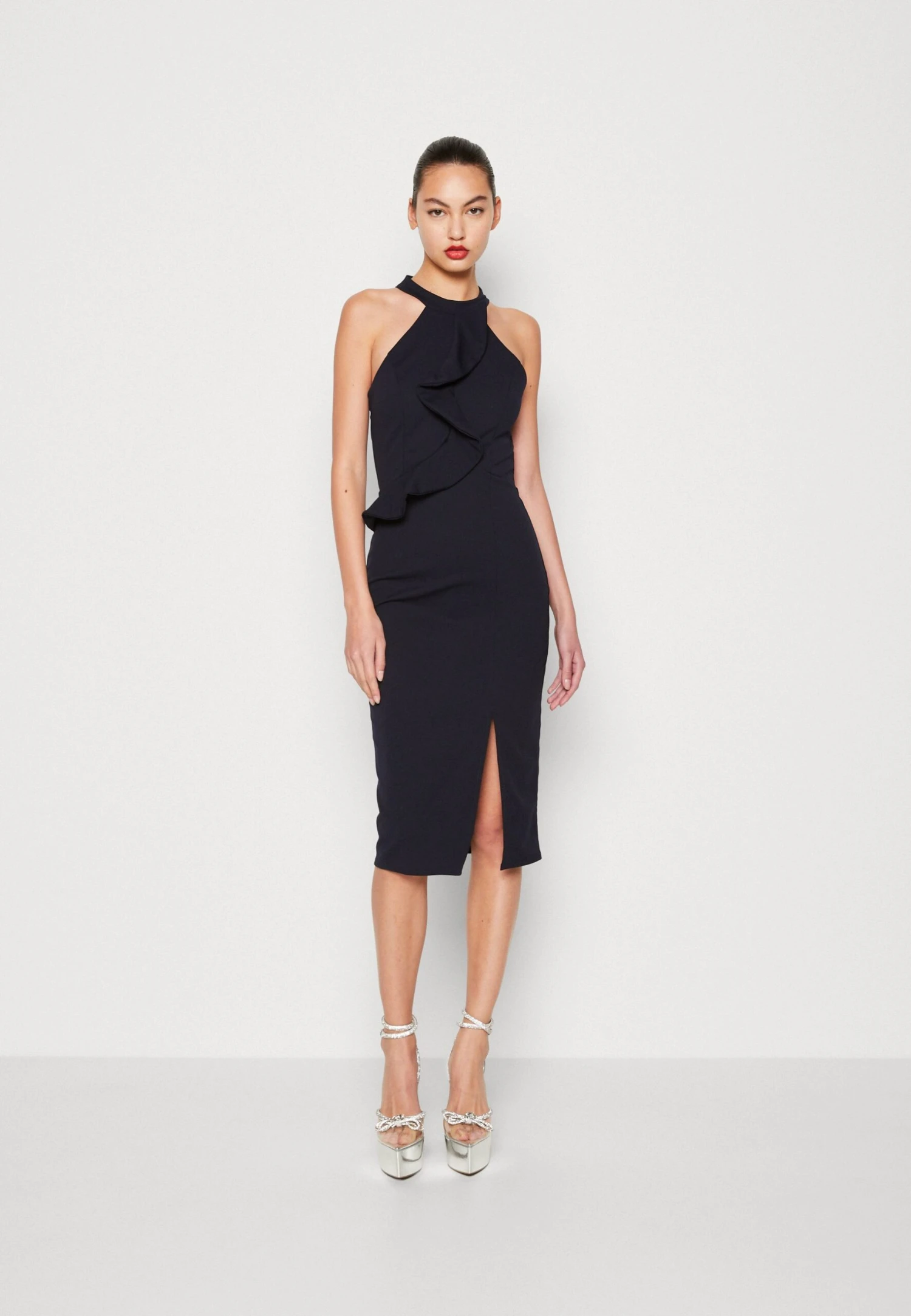 Wal G Sasha Frill Neck Midi Dress - Jerseyjurk - Navy Blue 3 Wal G Sasha Frill Neck Midi Dress - Jerseyjurk - Navy Blue