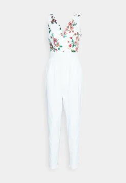 Contrast Plunge - Jumpsuit - White -Wal G 3ff52823ad6946eba59de14981e7ad5b