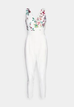 Contrast Plunge - Jumpsuit - White Floral -Wal G 41c9228c7a02491dae579eacad80f6bb