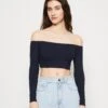 Wal G Hollie Off Shoulder Crop - Longsleeve - Navy 1 Wal G Hollie Off Shoulder Crop - Longsleeve - Navy -Wal G a339a156801242a2b407f36dd5b5cbde