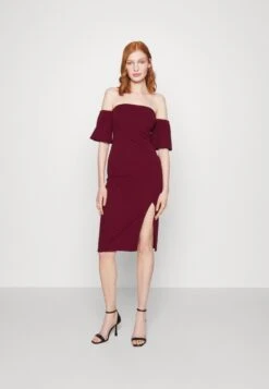 Wal G Cylon Off Shoulder Midi Dress - Cocktailjurk - Berry Wine