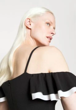 Simah Frill Midi Dress - Jurk - Black/White -Wal G b692e7e2c6d8477ba23fc998992d93fa