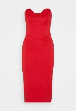 Wal G Dolly V Neck Midi - Jerseyjurk - Red -Wal G c135f9aabeb64b19b3a25a7a7cc7946d