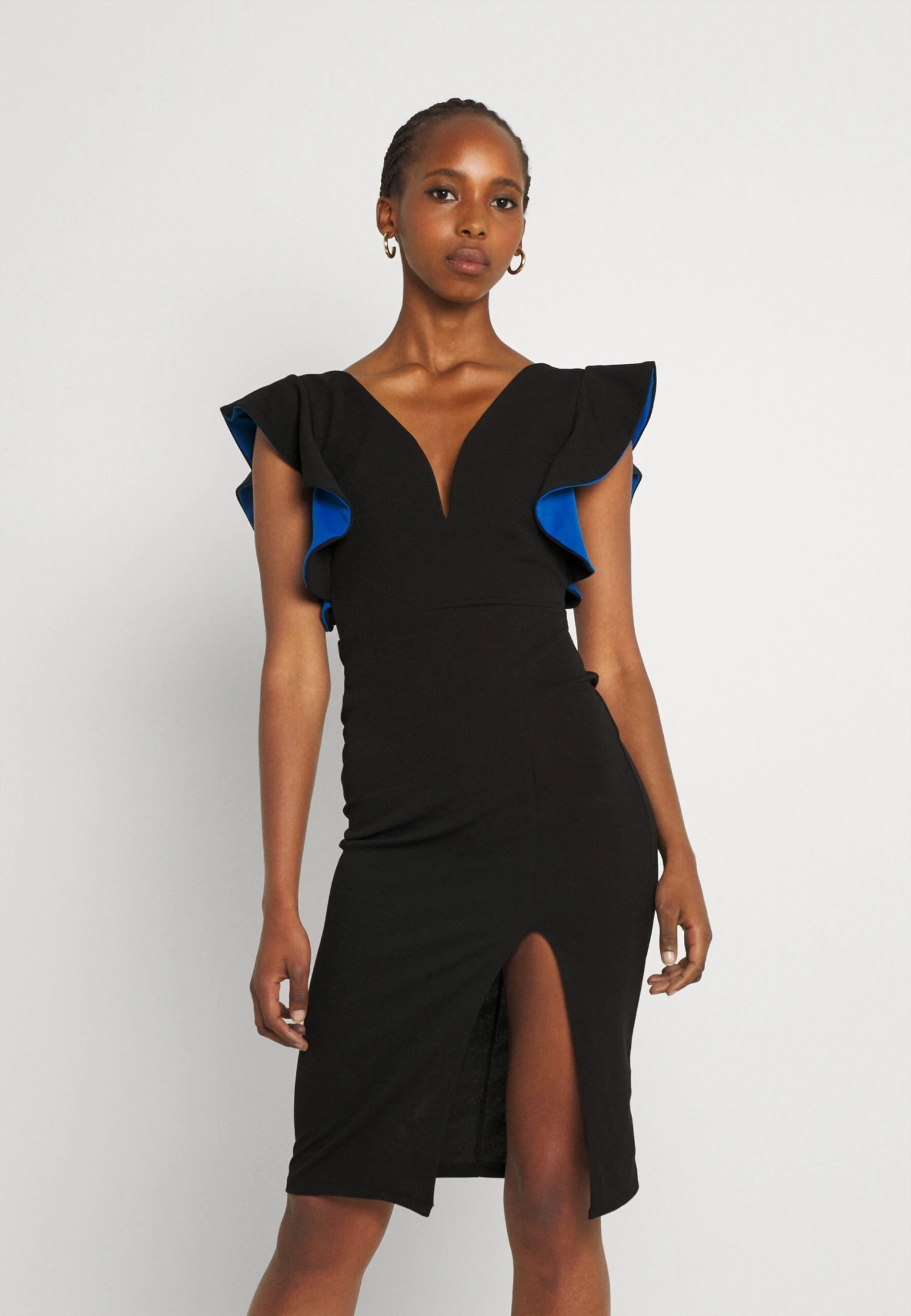 Wal G V Neck Ruffle Sleeve Midi Dress - Cocktailjurk - Black/Royal Blue 3 Wal G V Neck Ruffle Sleeve Midi Dress - Cocktailjurk - Black/Royal Blue