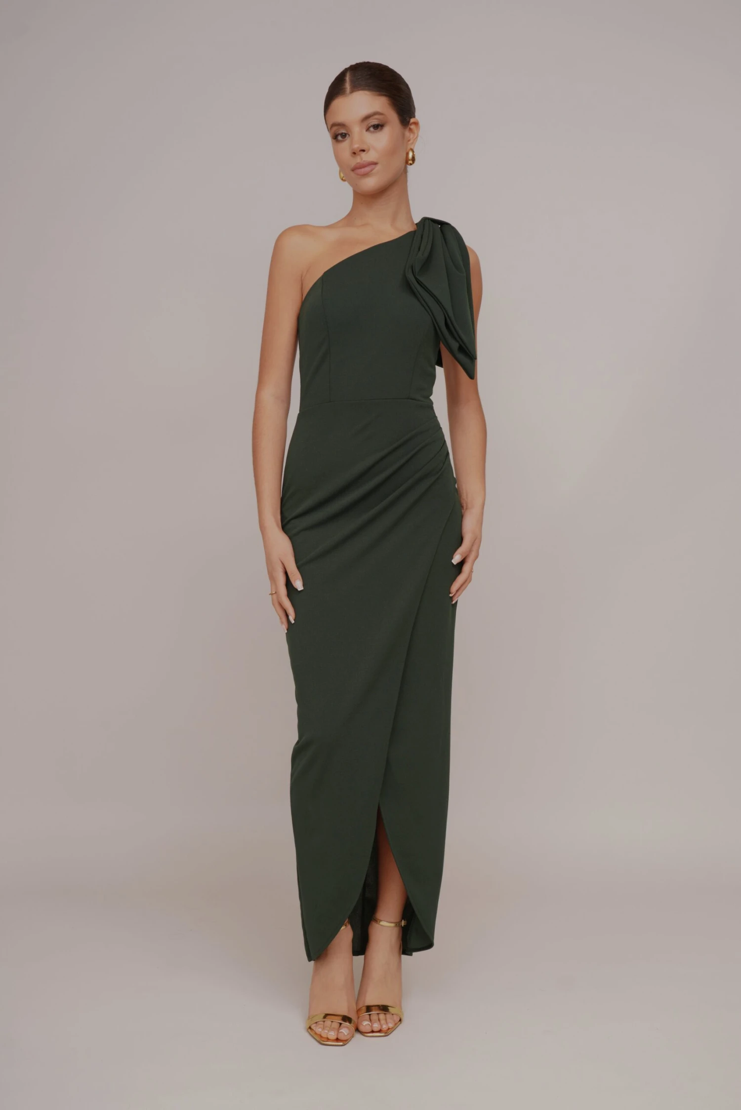 Wal G ROBINA BOW ONE SHOULDER MAXI - Cocktailjurk - Forest Green 3 Wal G ROBINA BOW ONE SHOULDER MAXI - Cocktailjurk - Forest Green